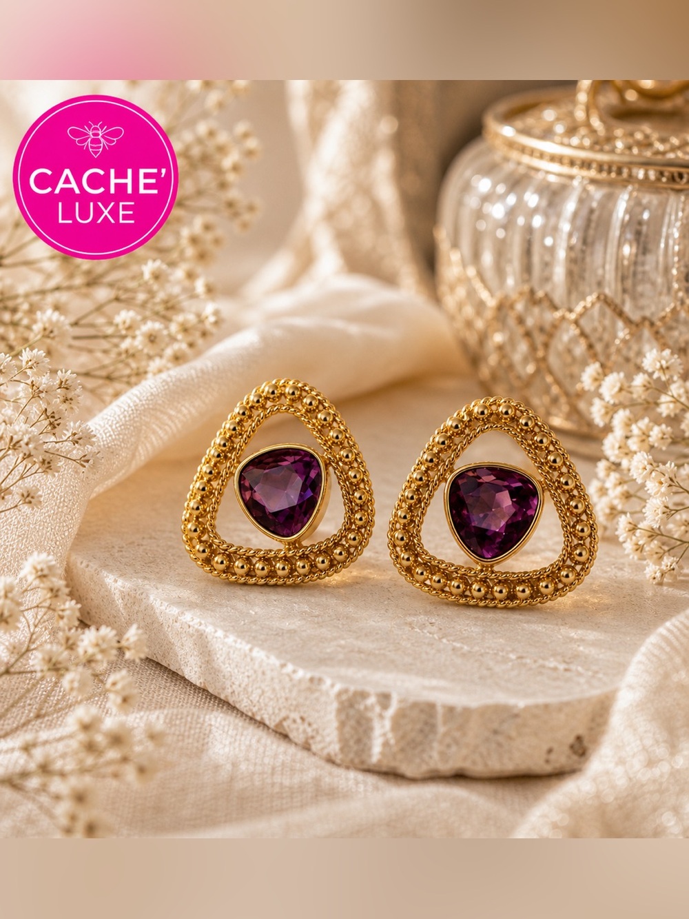 Vintage Swarovski Gold tone & Purple earrings